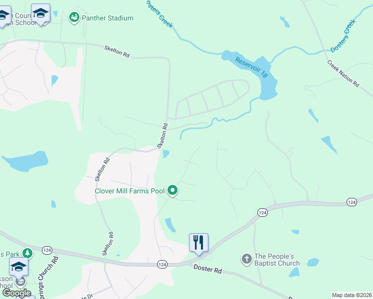 map of restaurants, bars, coffee shops, grocery stores, and more near 585 Clover Mill Drive in Jefferson