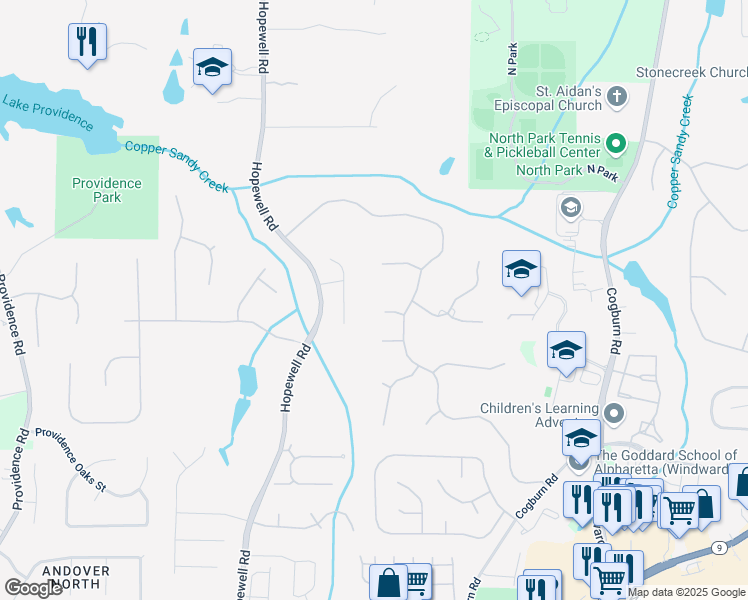 map of restaurants, bars, coffee shops, grocery stores, and more near 620 Elizabeth Oak Court in Alpharetta