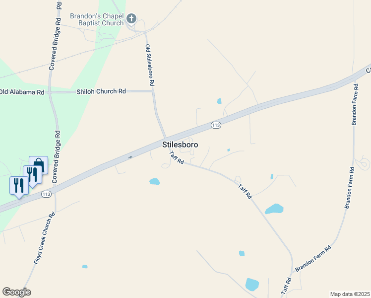 map of restaurants, bars, coffee shops, grocery stores, and more near 2075 Georgia 113 in Taylorsville