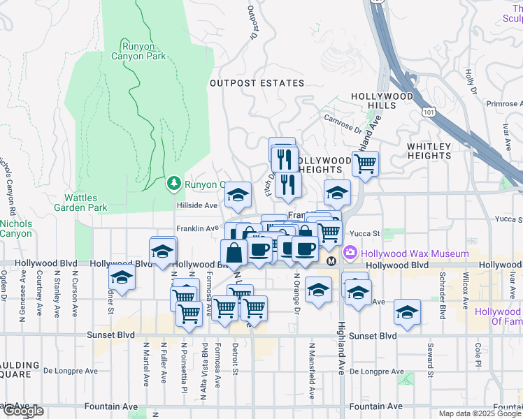 map of restaurants, bars, coffee shops, grocery stores, and more near in Los Angeles