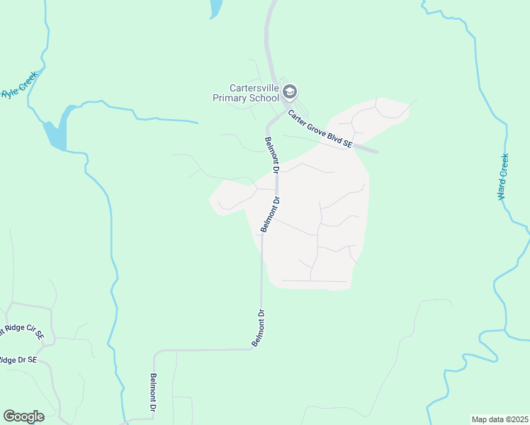 map of restaurants, bars, coffee shops, grocery stores, and more near 217 Belmont Drive in Cartersville