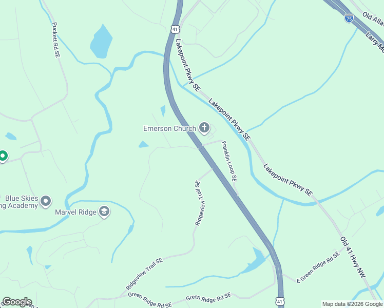 map of restaurants, bars, coffee shops, grocery stores, and more near 11 Pumpkinvine Trail Southeast in Cartersville