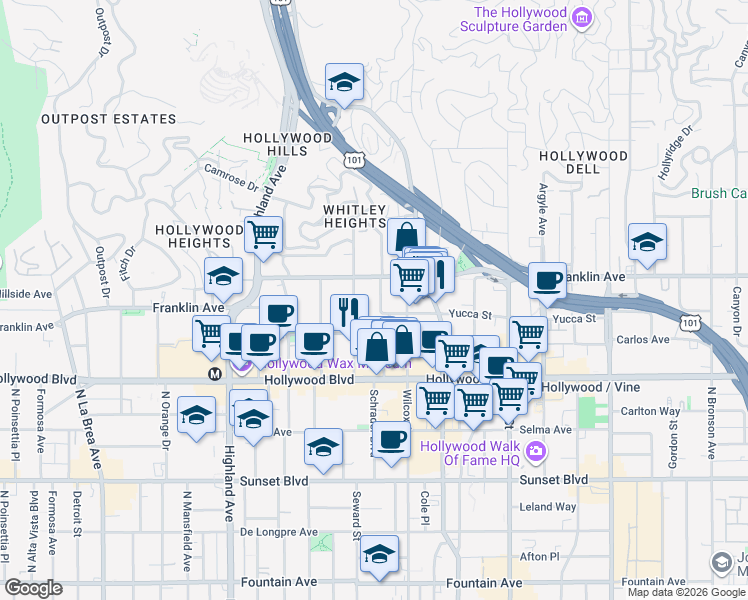 map of restaurants, bars, coffee shops, grocery stores, and more near in Los Angeles