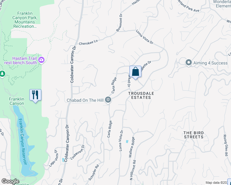 map of restaurants, bars, coffee shops, grocery stores, and more near 1620 Carla Ridge in Beverly Hills