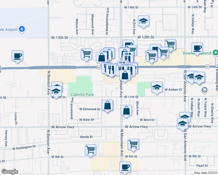 map of restaurants, bars, coffee shops, grocery stores, and more near 859 North Mountain Avenue in Upland
