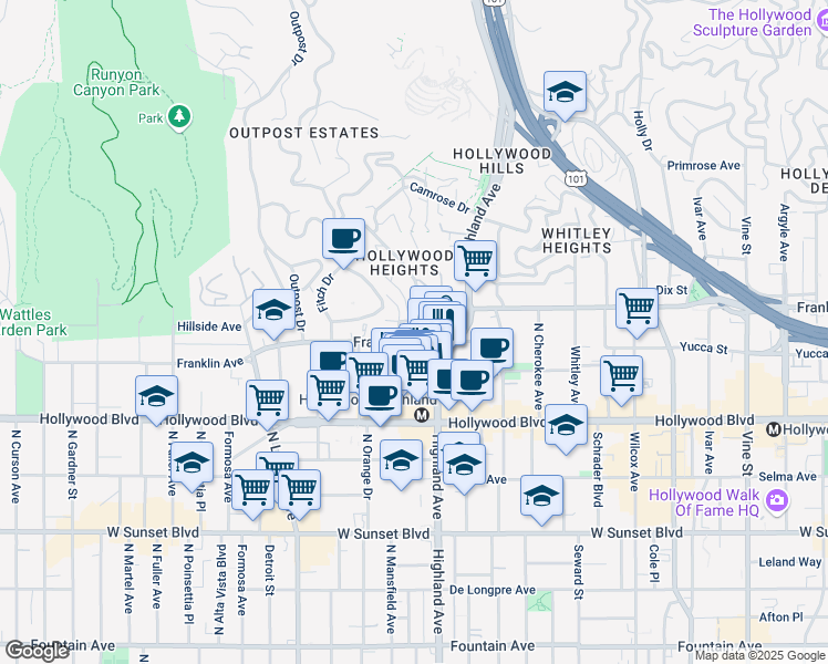 map of restaurants, bars, coffee shops, grocery stores, and more near in Los Angeles