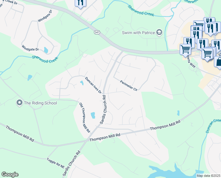 map of restaurants, bars, coffee shops, grocery stores, and more near 3237 Tuggle Ives Drive Northeast in Buford
