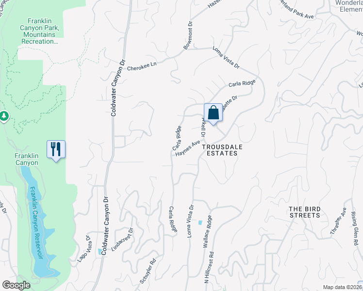 map of restaurants, bars, coffee shops, grocery stores, and more near 1620 Carla Ridge in Beverly Hills
