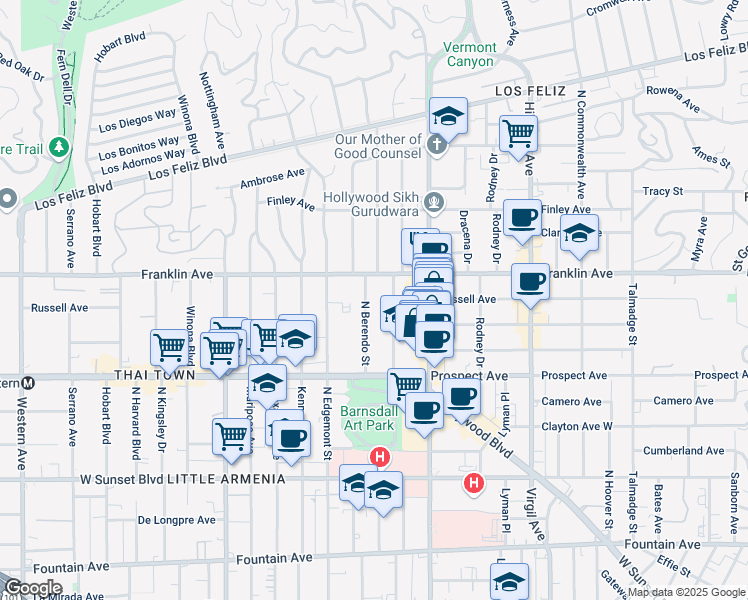 map of restaurants, bars, coffee shops, grocery stores, and more near 1830 North Berendo Street in Los Angeles