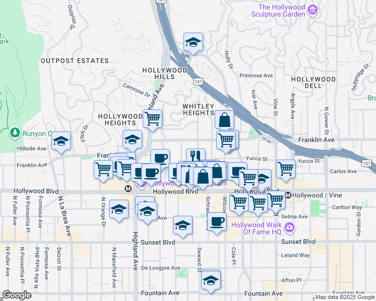 map of restaurants, bars, coffee shops, grocery stores, and more near in Los Angeles