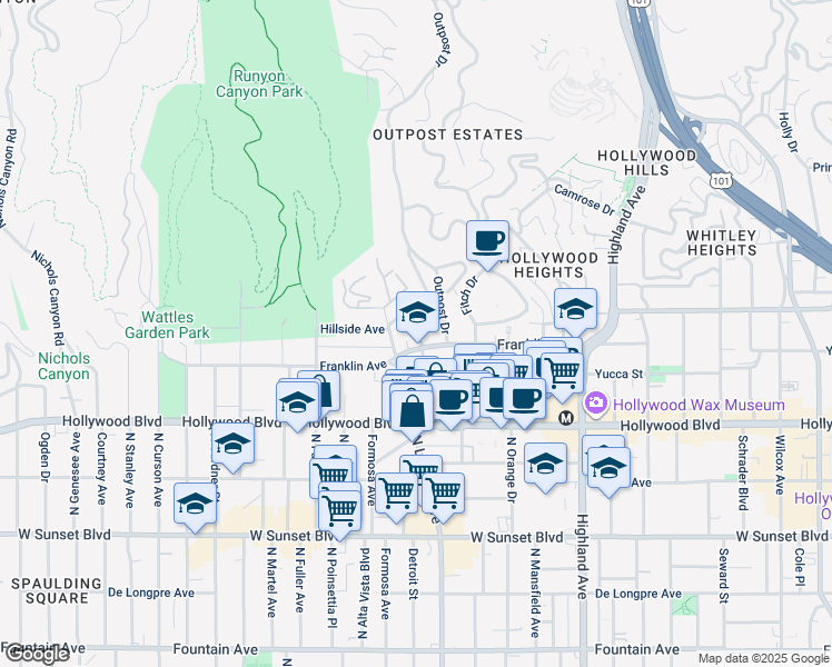 map of restaurants, bars, coffee shops, grocery stores, and more near in Los Angeles