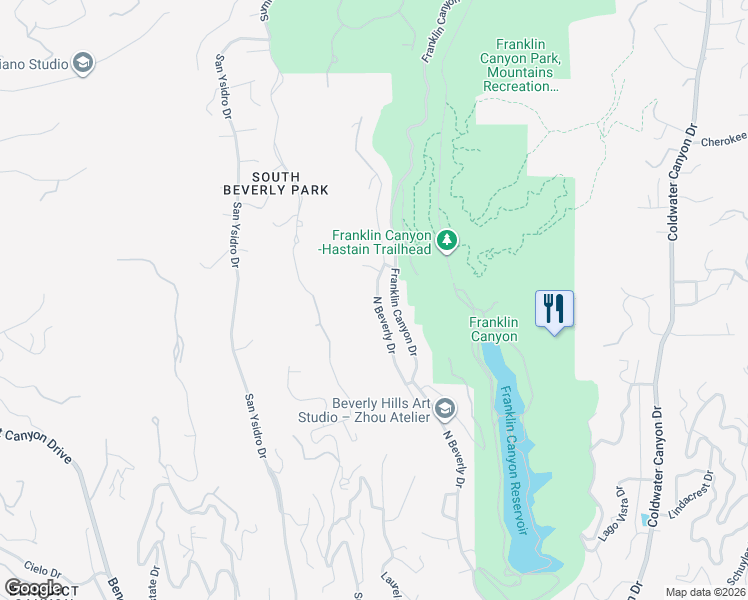 map of restaurants, bars, coffee shops, grocery stores, and more near 1770 Summitridge Drive in Beverly Hills