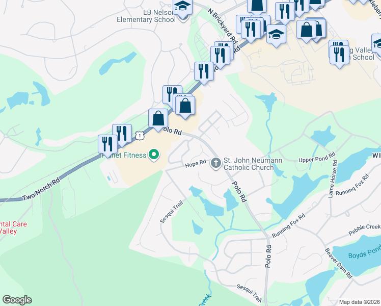 map of restaurants, bars, coffee shops, grocery stores, and more near 5 Heather Laurel Court in Columbia