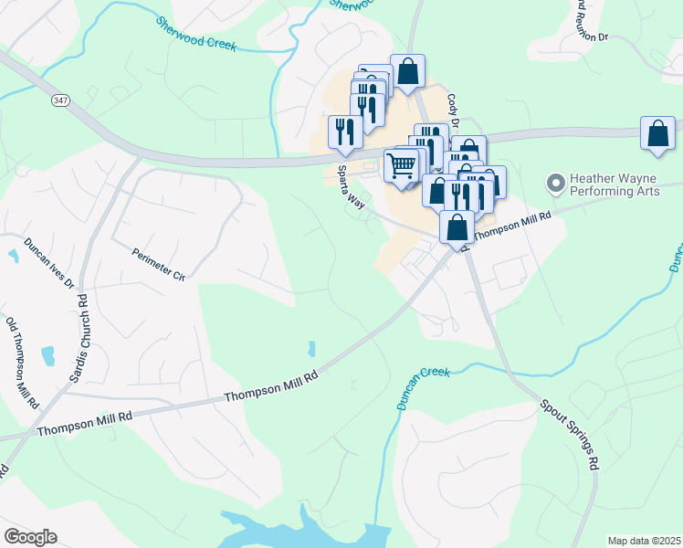 map of restaurants, bars, coffee shops, grocery stores, and more near 2656 White Rock Drive in Buford