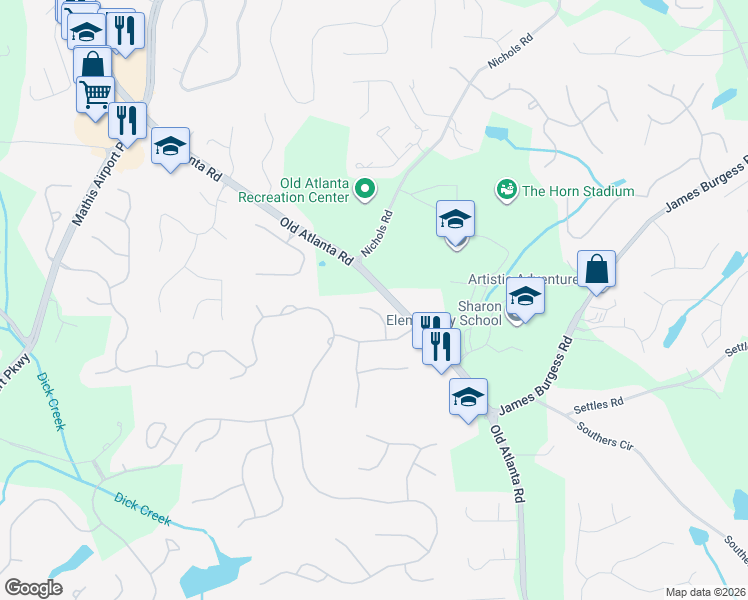 map of restaurants, bars, coffee shops, grocery stores, and more near 9035 Brixham Court in Suwanee