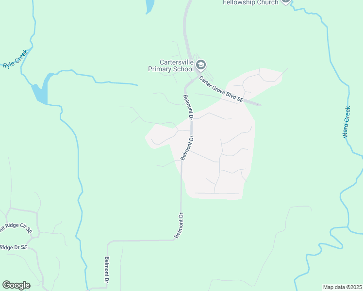 map of restaurants, bars, coffee shops, grocery stores, and more near 217 Belmont Drive in Cartersville