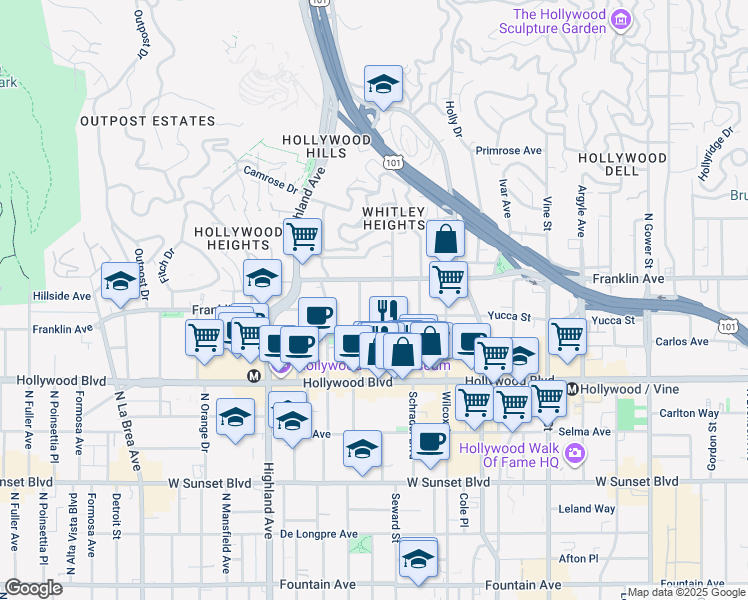 map of restaurants, bars, coffee shops, grocery stores, and more near in Los Angeles