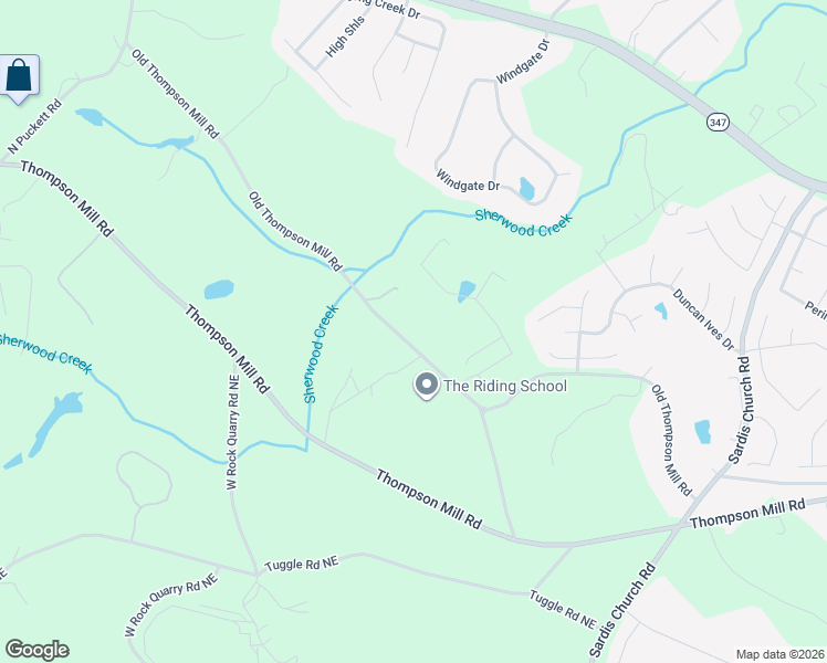 map of restaurants, bars, coffee shops, grocery stores, and more near 3103 Old Thompson Mill Road in Buford
