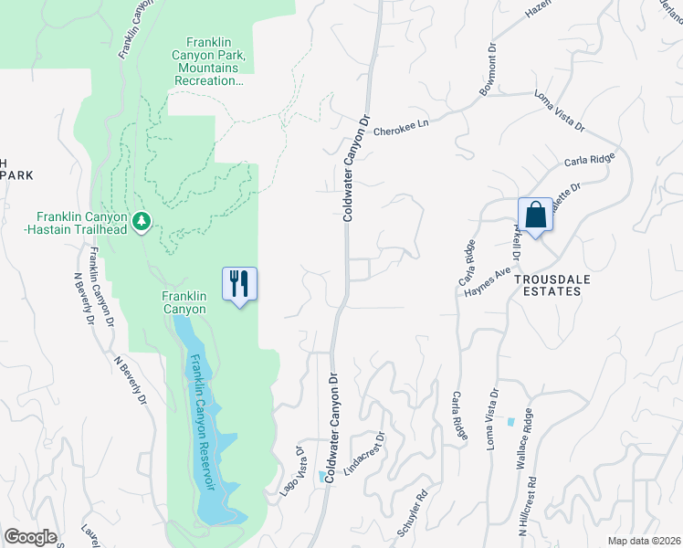 map of restaurants, bars, coffee shops, grocery stores, and more near 1847 Coldwater Canyon Drive in Beverly Hills