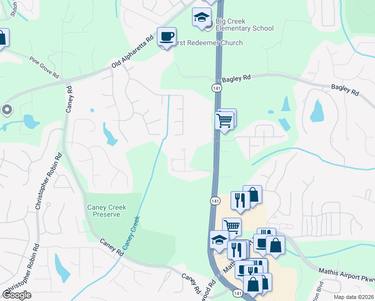 map of restaurants, bars, coffee shops, grocery stores, and more near 2645 Sentinel Chase Way in Cumming