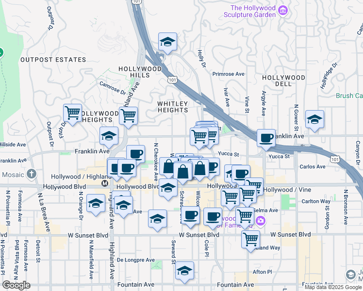 map of restaurants, bars, coffee shops, grocery stores, and more near 1823 Grace Avenue in Los Angeles