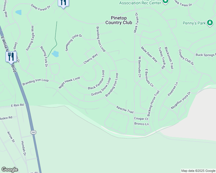 map of restaurants, bars, coffee shops, grocery stores, and more near 5238 Branding Iron Loop in Navajo County