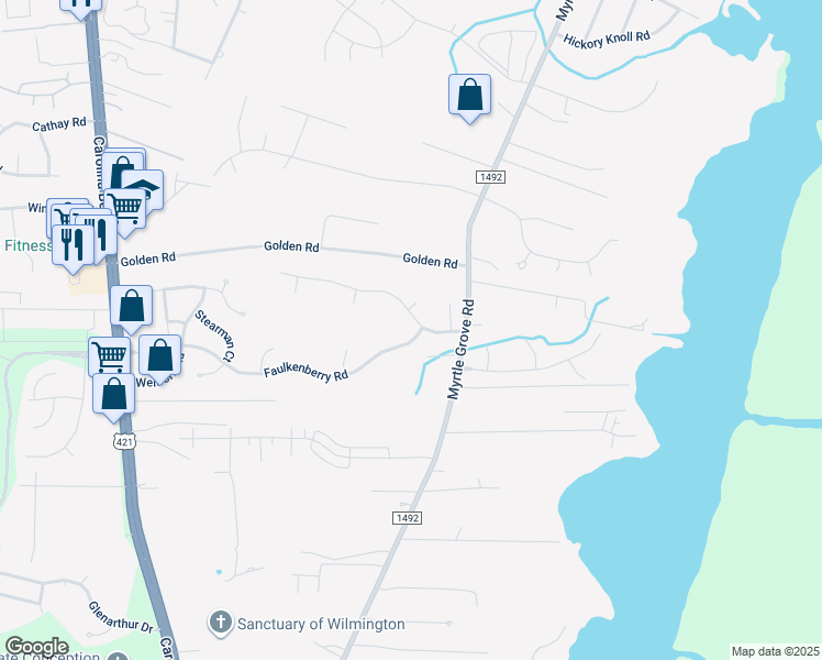 map of restaurants, bars, coffee shops, grocery stores, and more near 1504 Grove Point Road in Wilmington