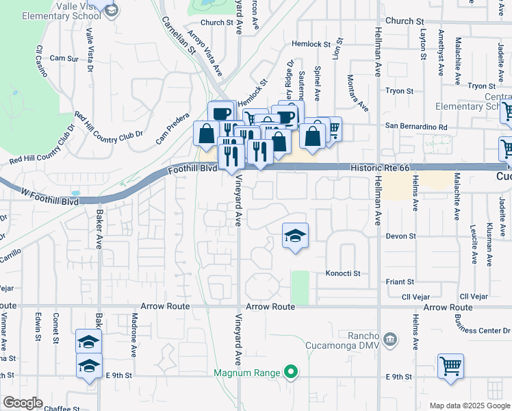 map of restaurants, bars, coffee shops, grocery stores, and more near in Rancho Cucamonga