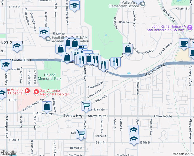 map of restaurants, bars, coffee shops, grocery stores, and more near 8248 Red Hill Country Club Drive in Rancho Cucamonga
