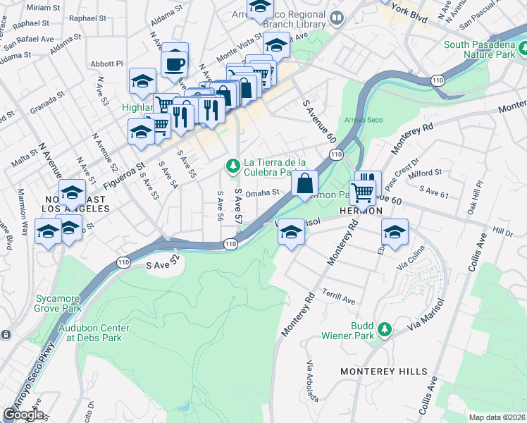 map of restaurants, bars, coffee shops, grocery stores, and more near 1939 Via Marisol in Los Angeles