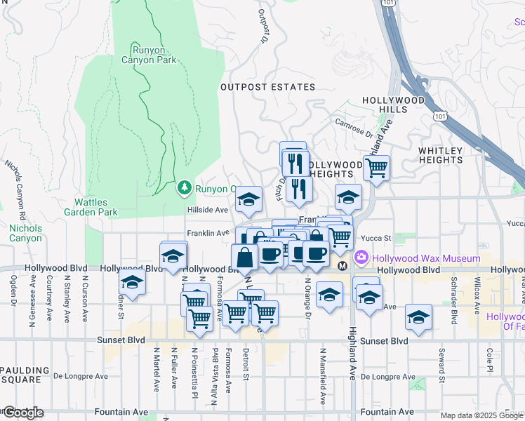 map of restaurants, bars, coffee shops, grocery stores, and more near in Los Angeles
