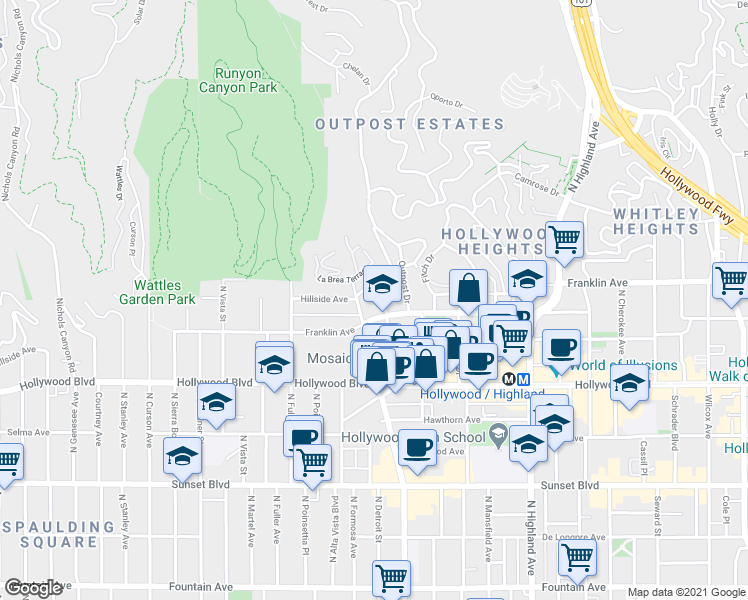 map of restaurants, bars, coffee shops, grocery stores, and more near in Los Angeles
