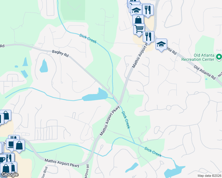 map of restaurants, bars, coffee shops, grocery stores, and more near 2710 Luberon Lane in Cumming