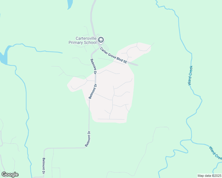 map of restaurants, bars, coffee shops, grocery stores, and more near 9 Ridgemont Way in Cartersville