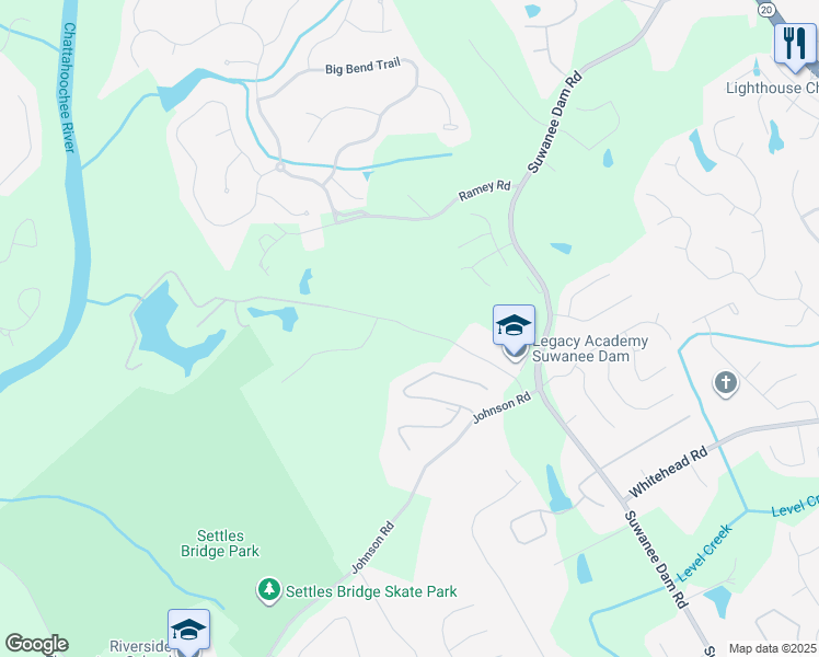 map of restaurants, bars, coffee shops, grocery stores, and more near 5630 Kennedy Road in Suwanee