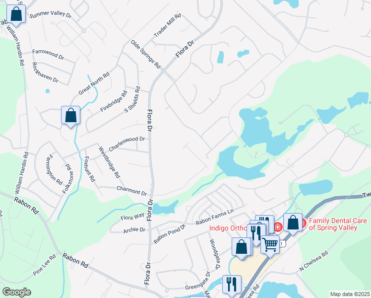 map of restaurants, bars, coffee shops, grocery stores, and more near 381 Valley Heights Lane in Columbia