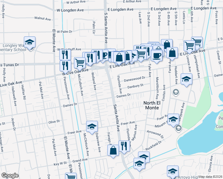 map of restaurants, bars, coffee shops, grocery stores, and more near 5533 Santa Anita Avenue in Temple City