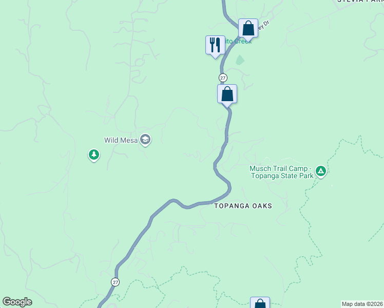 map of restaurants, bars, coffee shops, grocery stores, and more near 21086 Summit Road in Topanga