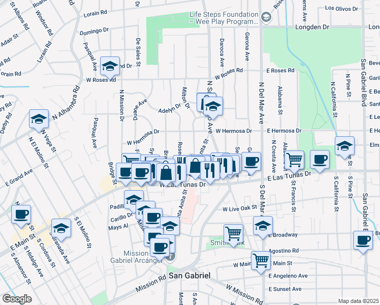 map of restaurants, bars, coffee shops, grocery stores, and more near 430 West Gurdon Avenue in San Gabriel
