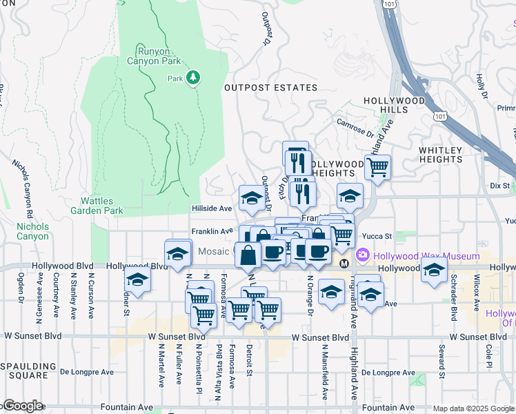 map of restaurants, bars, coffee shops, grocery stores, and more near in Los Angeles
