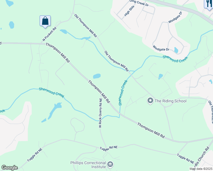 map of restaurants, bars, coffee shops, grocery stores, and more near 3211 Thompson Mill Road in Buford