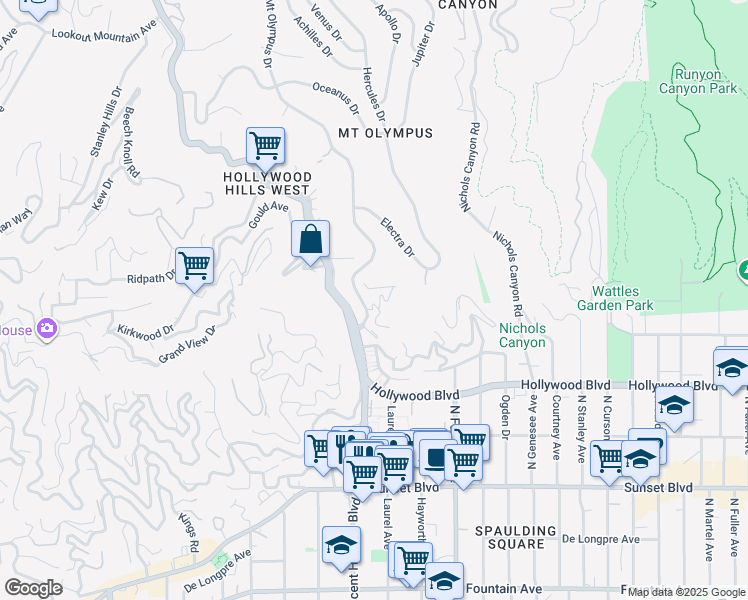 map of restaurants, bars, coffee shops, grocery stores, and more near 8061 Woodland Lane in Los Angeles