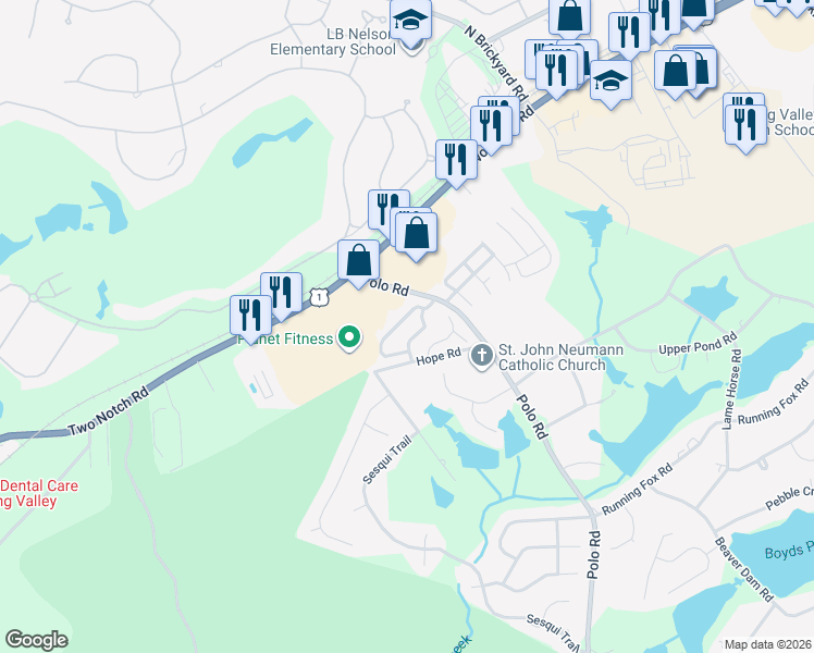 map of restaurants, bars, coffee shops, grocery stores, and more near 5 Heather Laurel Court in Columbia