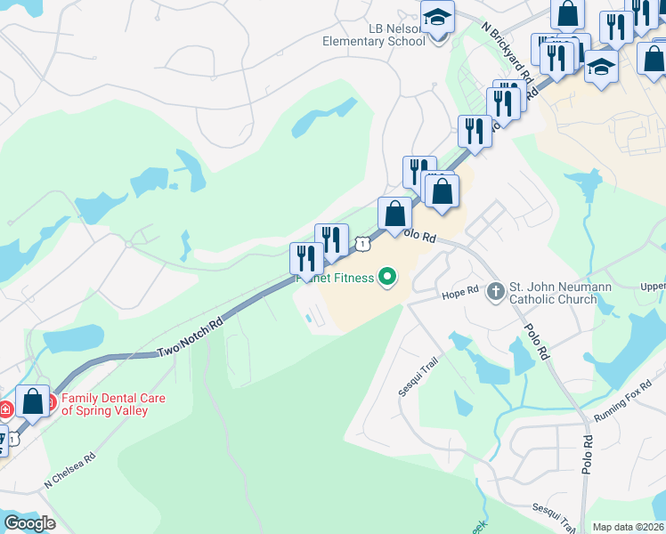 map of restaurants, bars, coffee shops, grocery stores, and more near 9702 U.S. 1 in Columbia