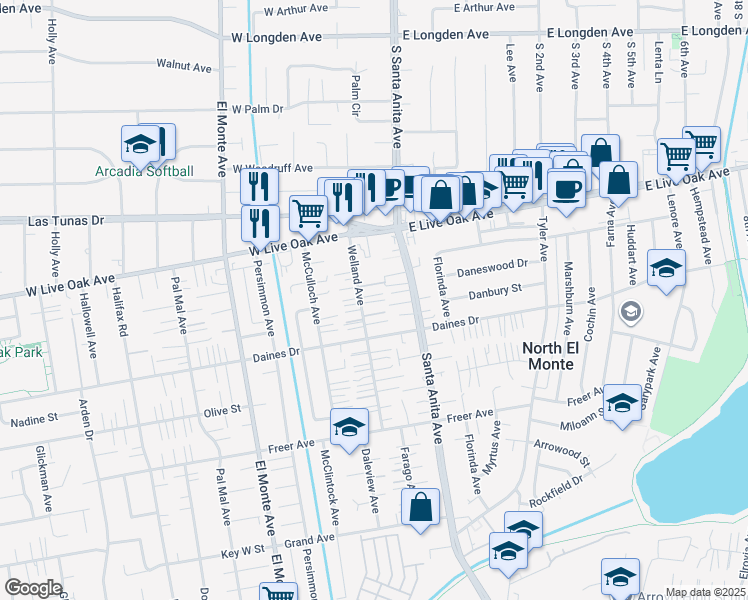map of restaurants, bars, coffee shops, grocery stores, and more near 5606 Welland Avenue in Temple City