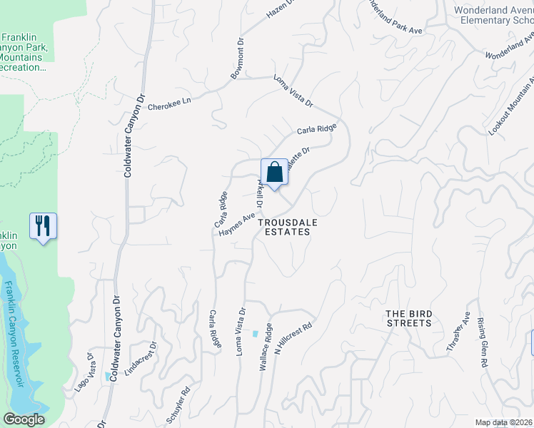map of restaurants, bars, coffee shops, grocery stores, and more near 510 Chalette Drive in Beverly Hills