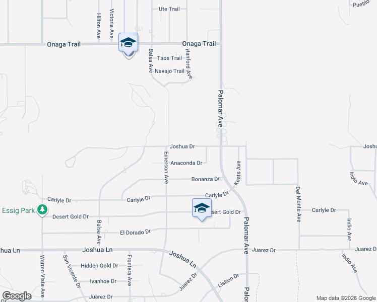 map of restaurants, bars, coffee shops, grocery stores, and more near 58271 Joshua Drive in Yucca Valley