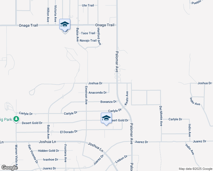 map of restaurants, bars, coffee shops, grocery stores, and more near 58327 Joshua Drive in Yucca Valley