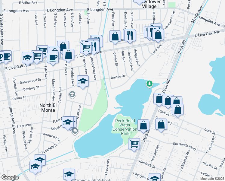 map of restaurants, bars, coffee shops, grocery stores, and more near 4040 Lynd Avenue in Arcadia