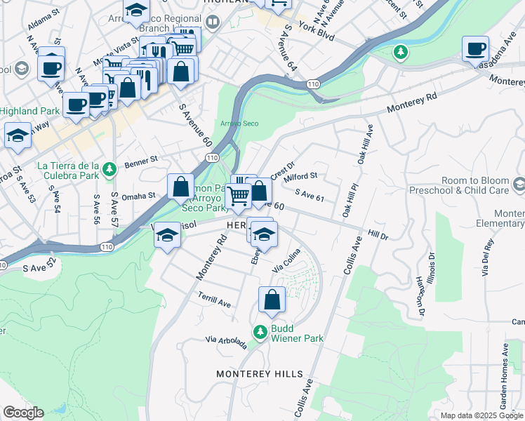 map of restaurants, bars, coffee shops, grocery stores, and more near in Los Angeles